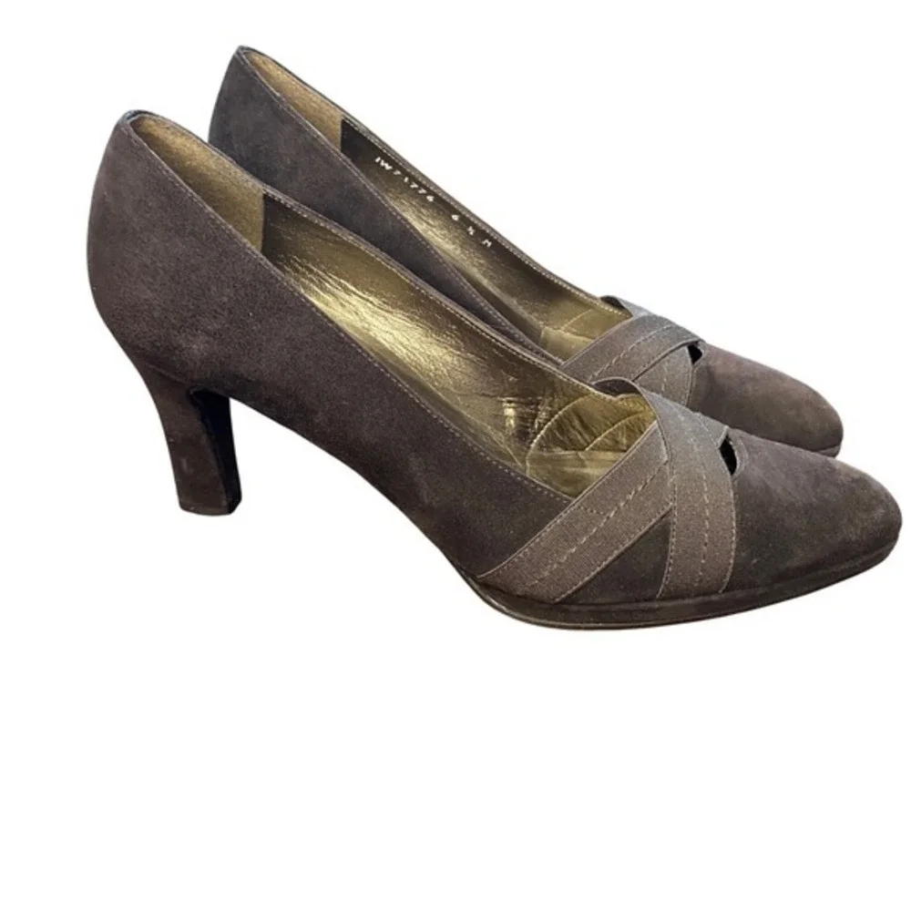 Stuart Weitzman Brown Suede Pointed‎ Toe Pumps with Ribbon Detail Size 6.5 M